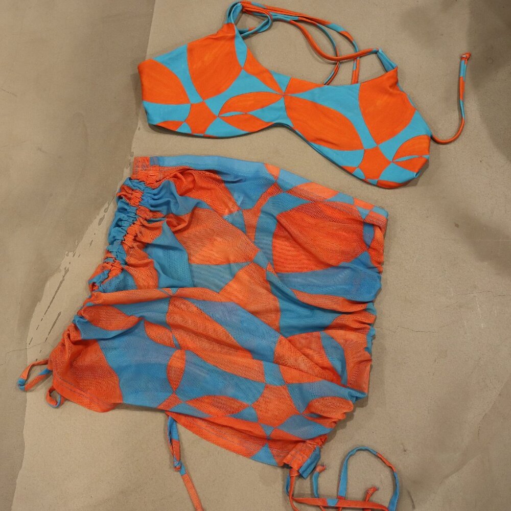 Fabletics Floral Geo Swimsuit and Poolside Mesh Mini Skirt